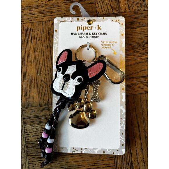 Piper K Frenchie French Bulldog Dog Terrier Bag Charm & Key Chain Paw Bone Bling - Picture 5 of 5